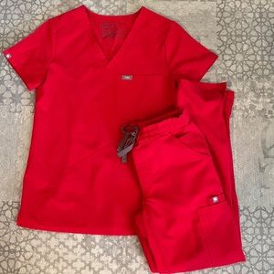 FIGS scrubs Pop Red set.